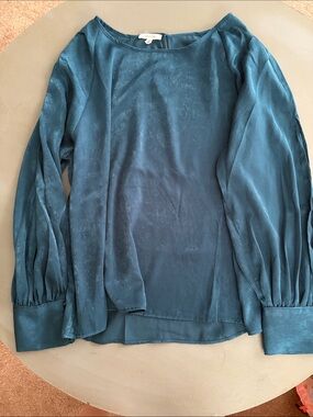 Maurices Teal Satin Long-Sleeve Blouse